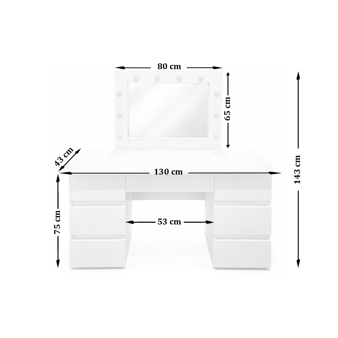 Masa de toaleta/machiaj, Vanessa, alba, cu oglinda si LED-uri, 130x43x143 cm [2]
