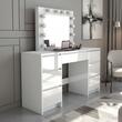 Masa de toaleta/machiaj, sertare alb lucios, cu oglinda si LED-uri, Vanessa, 130x43x143 cm