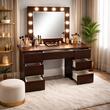 Masa de toaleta/machiaj, Vanessa, wenge, cu oglinda si LED-uri, 130x43x143 cm (143868)