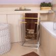Suport pentru prosoape de baie, metalic + bambus, 3 brate, argintiu, 45x21.5x84 cm, Springos