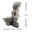 Decoratiune gradina ceramica baiat cu roaba in spate 37x19x47 cm