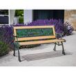 Banca de gradina pentru copii, sezut din lemn, structura metalica, spatar decorativ, 82x39x50 cm, lemn natural si verde, Jumanji