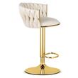 Set 2 scaune de bucatarie/bar, Artool, Mig, rotativ, catifea bej, picior metal auriu, 51x50x84-105 cm