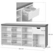 Banca depozitare incaltaminte, pantofar pentru hol, Vasagle, pal, 10 rafturi, 1 sertar, alb, 104x30x48 cm