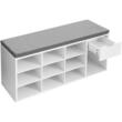 Banca depozitare incaltaminte, pantofar pentru hol, Vasagle, pal, 10 rafturi, 1 sertar, alb, 104x30x48 cm