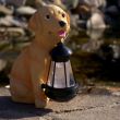 Decoratiune gradina lampa solara catel cu felinar, 24x14x25 cm