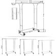 Suport mobil cu roti pentru haine, Songmics, reglabil, metal, argintiu, max 110 kg, 169x55x172 cm
