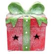 Decoratiune Craciun, cadou cu fundita, cu stelute, rosu si verde, LED, 23.5x23.5x29 cm