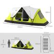 Cort camping, 6-8 persoane, impermeabil, cu ferestre, geanta, verde, alb, gri, 450x215x180 cm