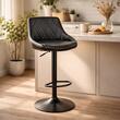 Set 2 scaune de bucatarie/bar, Artool, Kast, rotativ, piele ecologica neagra, picior metal negru, 45.5x48.5x85-105 cm
