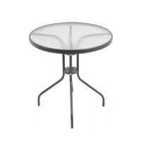Masa gradina/terasa/balcon, rotunda, metalica, blat sticla, negru antracit, 60x70 cm, Leq Alesia
