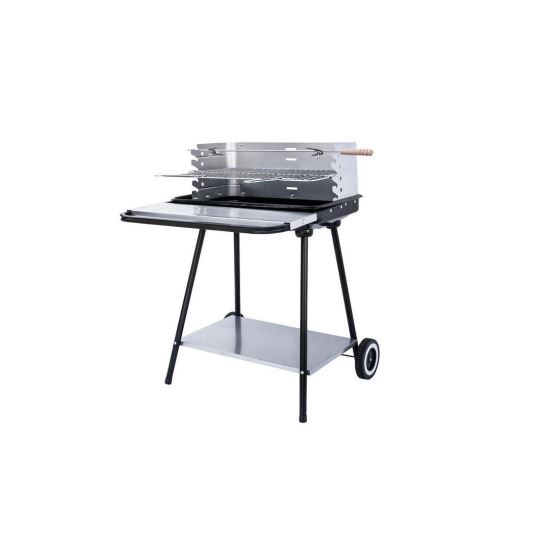 Gratar gradina, grill dreptunghiular, cu roti, rafturi, rotisor, 65x58x87.5 cm 
