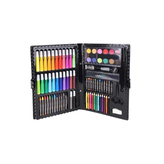 Set pictura si desen pentru copii, trusa plastic neagra, 86 piese, Isotrade 