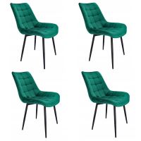 Set 4 scaune bucatarie/living, metalic, catifea, verde,  53x63x83 cm, Misty