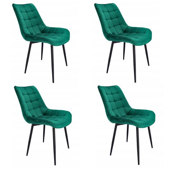 Set 4 scaune bucatarie/living, metalic, catifea, verde,  53x63x83 cm, Misty