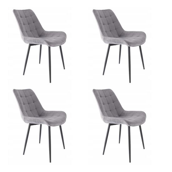 Set 4 scaune bucatarie/living, metalic, catifea, gri,  53x63x83 cm, Misty