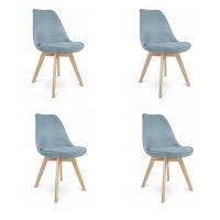 Scaune bucatarie/living, stofa, lemn, albastru deschis, set 4 buc, 49x55x82 cm