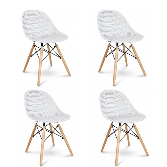 Scaune stil scandinav, PP, lemn, alb, set 4 buc, 45x56x77 cm, Cava