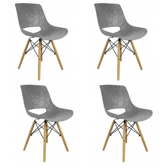 Set 4 scaune stil scandinav, PP, lemn, max 100 kg, gri,  45x55x78 cm, Lars