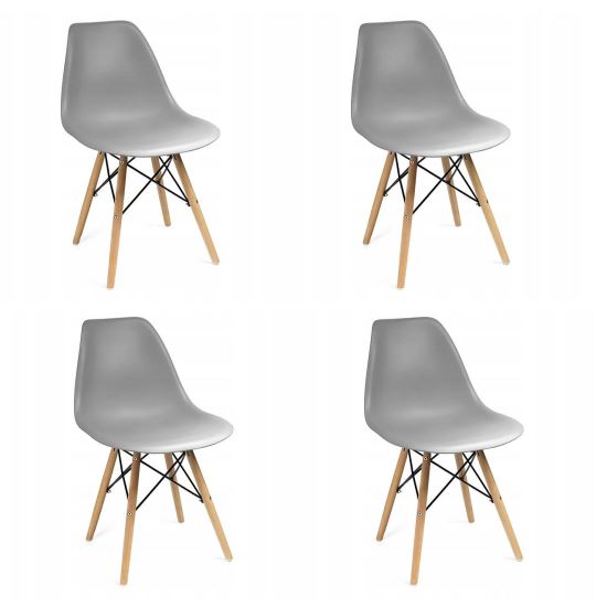 Set 4 scaune stil scandinav, plastic, lemn, gri,  46x52x81 cm, Eva