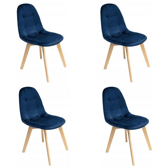 Set 4 scaune bucatarie/living, catifea si PU, albastru marin,  43x54x81 cm, Colin