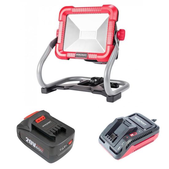 Proiector lucru, LED, cu acumulator 4 Ah, incarcator 20V Li-Ion, 30 W, 1000/2000/3000 lm, Worcraft