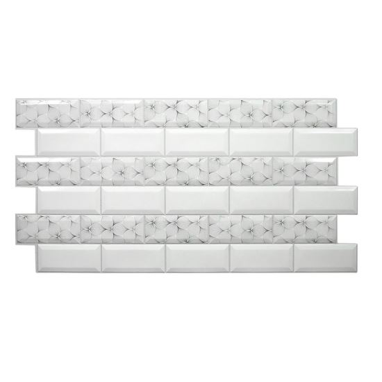Panou decorativ, PVC, model marmura 3D, alb cu petale, 96x48.5cm 