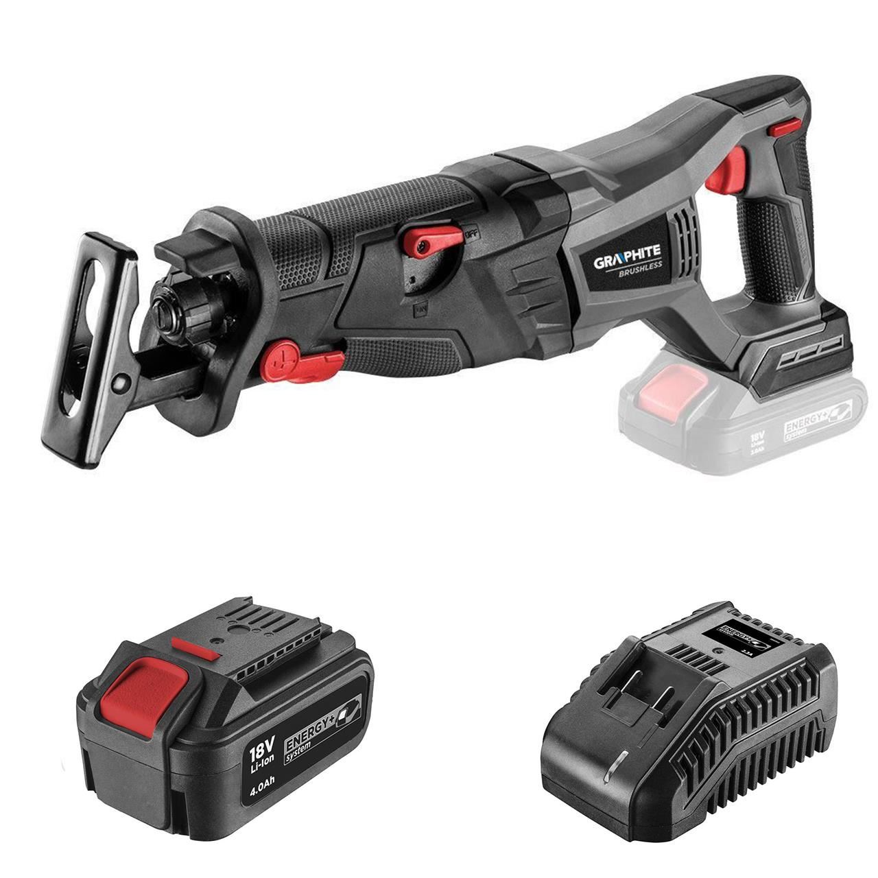 Fierastrau tip sabie, cu acumulator 4 Ah, incarcator 18V Li-ion