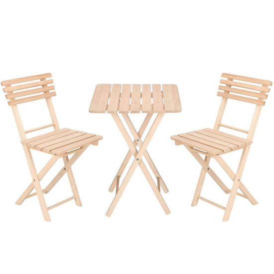 Set mobilier gradina, terasa, balcon, pliabil, lemn, 1 masa, 2 scaune, Hateya