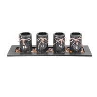 Suport 4 lumanari, model HOME, lemn si pietre naturale, negru, 39x12.5x10 cm, Magic Home