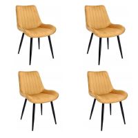 Set 4 scaune bucatarie/living, catifea, metal, galben mustar,  54x61x83 cm, Viva