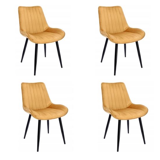 Set 4 scaune bucatarie/living, catifea, metal, galben mustar,  54x61x83 cm, Viva