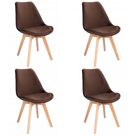 Set 4 scaune bucatarie/living, lemn, catifea, maro,  49x60x82 cm, Bari, Jumi