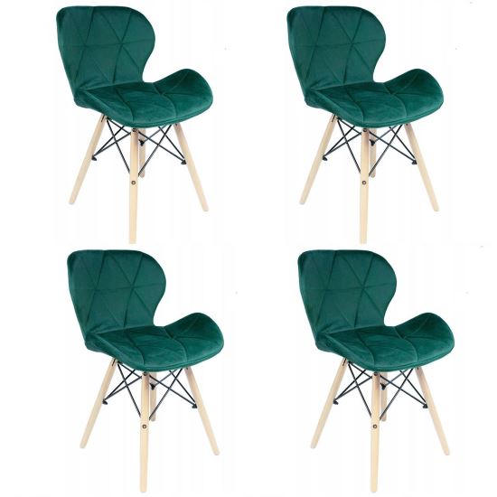 Scaune stil scandinav, catifea, lemn, verde, set 4 buc, 46x50x73 cm, Velvet 