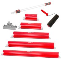 Set 5 gletiere profesionale, inox,  25, 40, 60, 80, 100 cm, suport, maner telescopic 0.8-1.4 m, rola gletuit, Strend Pro