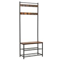 Cuier cu 2 rafturi pentru incaltaminte, Vasagle, banca, pal si metal, negru, 70x32x175 cm