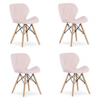 Set 4 scaune stil scandinav, Artool, Lago, catifea, lemn, roz, 48x43x74 cm