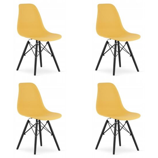 Set 4 scaune stil scandinav, Artool, Osaka, PP, lemn, mustar si negru, 46x54x81 cm
