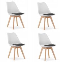 Set 4 scaune bucatarie/living, Artool, Mark, PP, lemn, alb, perna neagra, 49x43x82 cm
