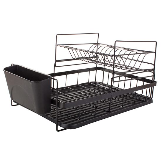 Scurgator vase, Verk Group, de bucatarie, metal si plastic, negru, suport tacamuri, 2 nivele, 44x32x24 cm