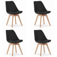 Set 4 scaune bucatarie/living,  Artool, Nori, stofa, lemn, negru, 48.5x54x84 cm