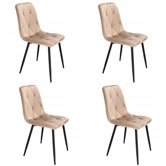 Set 4 scaune bucatarie/living,  Jumi, Piado, catifea, metal, bej si negru, 44x52x89 cm
