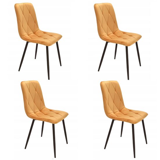 Set 4 scaune bucatarie/living,  Jumi, Piado, catifea, metal, mustar si negru, 44x52x89 cm