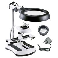 Suport universal pentru lipit cu lupa, Verk Group, LED, 2 brate tip clema, 4xAA, marire 2.5x, 6x, 5x, 10x