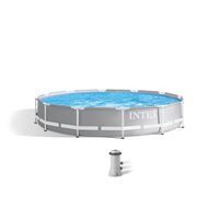 Piscina structura metalica, rotunda, cu filtru, pompa, gri, 366x76 cm, Intex Prism Frame