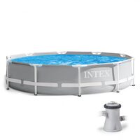 Piscina structura metalica, rotunda, cu filtru, pompa, gri, 305x76 cm, Intex Prism Frame