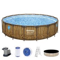Piscina structura metalica, rotunda, cu filtru, pompa, scara, dozator, prelata acoperire, model lemn, maro, 549x122 cm, Bestway Power Steel