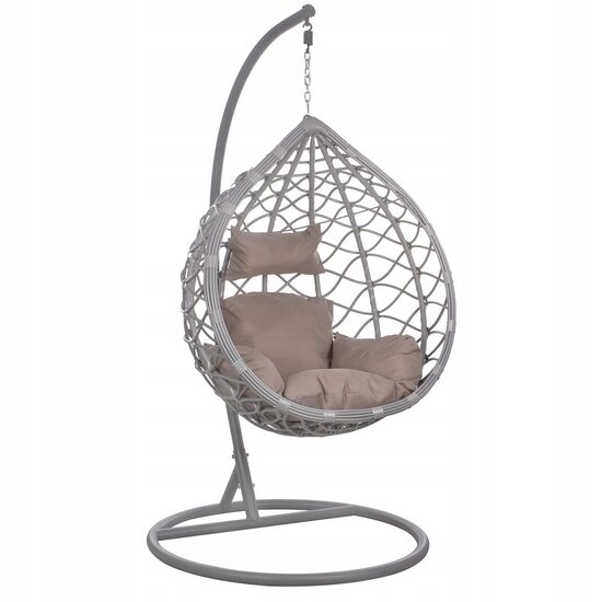 Scaun leagan suspendat, Springos, Simona, ratan sintetic, gri, perna gri, max 150 kg