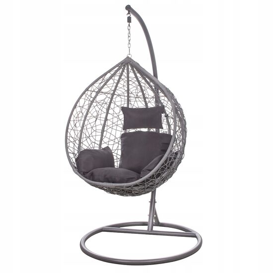 Scaun leagan suspendat, Springos, Carmen, ratan sintetic, gri, perna gri inchis, max 150 kg