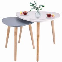 Masuta cafea, Jumi, MDF si lemn de pin, gri si alb, set 2 marimi